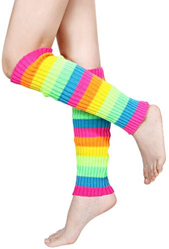 SATINIOR 80s Neon Women Knit Warmers Leg Socks, Multicolor