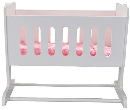 Bandits & Angels Puppenwiege aus Holz weiß für Mädchen – Puppenbett aus Holz – geeignet für Puppen bis 50 cm – inklusive Decke – Puppenbett – Puppenmöbel – Wiege mit Schaukelfunktion