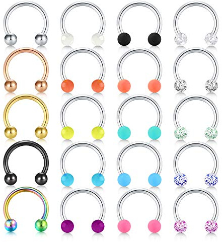 Rajnard Piercing Nariz Anillos 16G 8mm Acero Quirúrgico Piercing Labio Helix Tragus Cartílago Anillo de Herradura Bola Fluorescente Piercing Joyería