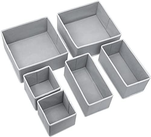 MINGLITAI Schubladen Ordnungssystem Kleiderschrank, Aufbewahrungsbox für Unterwäsche, Jeans Schrank Organizer, Hält Hosen, Hemden, Pullover, Leggings, 6er Set (Grau)