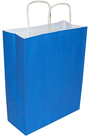 goodsforbusiness GmbH 50 x Papiertaschen blau, Gr. 22 x 10 x 28,5 cm | Papiertüte mit Papier-Kordelgriff | sehr stabile Papiertüten aus 100g/qm Kraftpapier