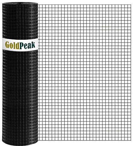 GoldPeak Black Hardware Cloth 1/2 inch Mesh, 24 inch x 50 Foot 19 Gauge, PVC Coated Chicken Wire Fence Roll Garden Fence Mesh Wire Fencing Welded Wire Fencing Wire Mesh Roll Tree Guard