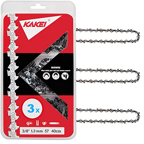 KAKEI Sägeketten 3/8 1,3mm 57 TG 40 cm - 3 Stück - kompatibel mit DOLMAR, ECHO, EINHELL, HITACHI und andere