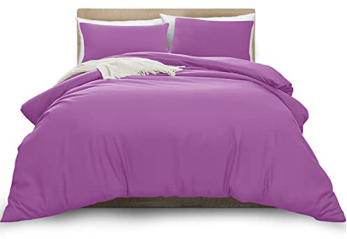 MOONLIGHT20015 Double Duvet Cover Set Purple Solid Soft Double Bedding Duvet Cover with 2 Matching Pillowcases