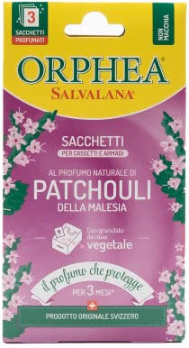 Orphea Salvalana, Sacchetti per Cassetti e Armadi al Profumo Naturale di Patchouli della Malesia, Confezione da 3 pezzi