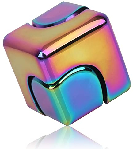 QLKUNLA Fidget Cube Spinner Anti-Anxiety Focusing Fidget Toys EDC Fidgets Spinner 4-in-1 Toy Metallic Focus Toy Cube Finger Top Desktop ADHD Stress Relieve Toys for Kids and Adults (Rainblow)