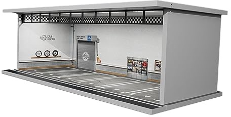 Sharplace 1/64 Scale Diecast Model Car Display Case with Lights, Vehicle Garage Showcase with Parking Lot for Collectors , Repair Shop