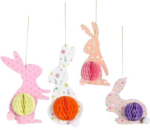 appendere nido d'ape conigli 4 Pezzi nido d'ape carta uovo pallaDecorazioni Pasquali Coniglietto Ornamenti da Appendere, Ciondolo a Forma di Coniglio Pasquale, per Forniture per Feste
