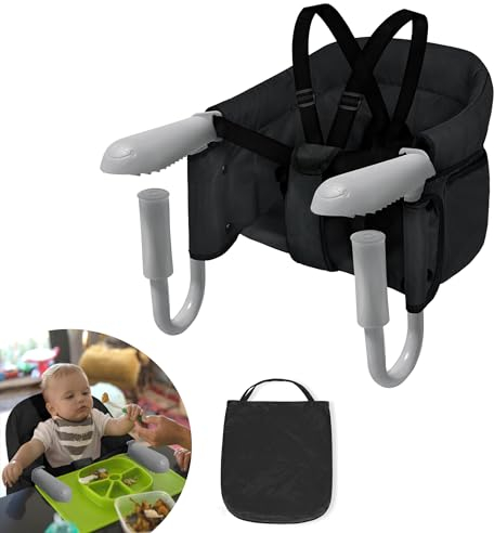 YRHome Faltbar Baby Tischsitz Babysitz Hochstuhl Sitzerhöhung Boostersitz Esszimmerstuhl zum Einhängen mit Anti-Rutsch-Klemmen für dicke Tischplatten für zu Hause & Unterwegs mit Tragetasche,Schwarz