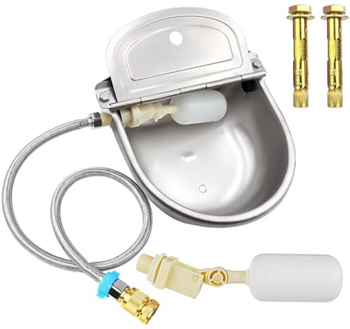 Automatic Animal Drinking Water Trough Bowl with Float Valve Stainless Steel Outdoor Waterer for Horses Dogs Goat Horses Dogs Goat Pig with Pipe Hose, Quick Connector Adapter