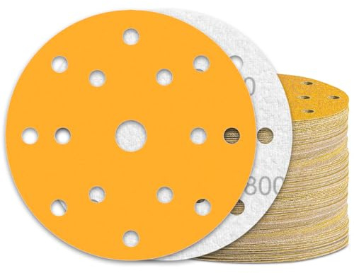 KONGMING 60 Stück Schleifpapier 150mm Klett Körnung 800 15 Loch für Exzenterschleifer