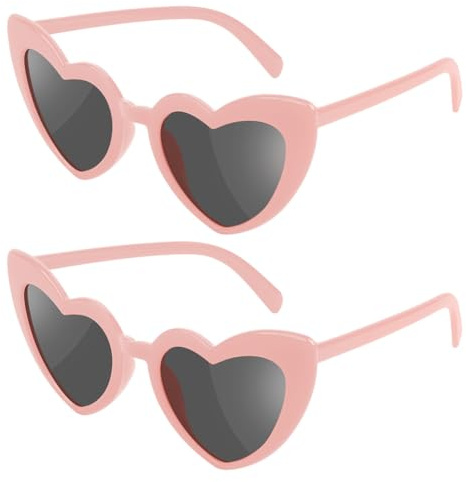 Ainiv Heart Shaped Sunglasses, 2 Pairs Vintage Cat Eye Love Heart Glasses, UV400 Sunscreen And UV Protection Black Grey Lens, Fashion Eyeglasses for Women Men Kids Party Travel Photoshoot(Pink)