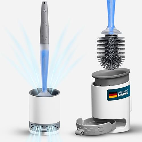 SCHWEGLER.online® Escobilla de Inodoro de Silicona Rellenable Con Limpiador | Incluye Soporte Fijo y de Pared