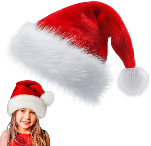 XPEX Gorro Navidad,Peluche De Lujo Gorro De Papá Noel Gorro Santa Claus Adornos Navidad Navideña,Piel Extra Gruesa,Rojo
