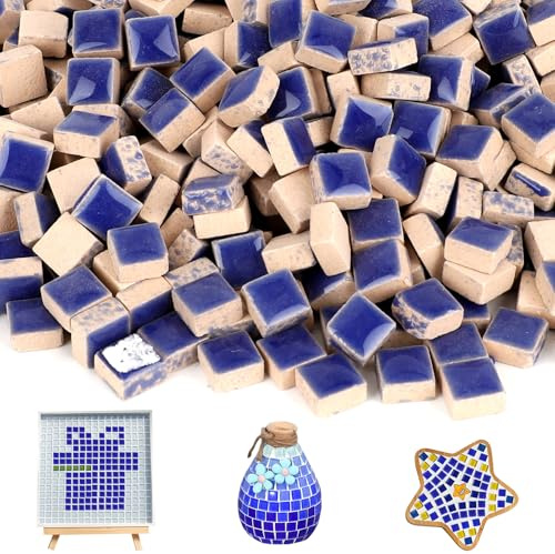 Tutamaz Quadratische Keramik-Mosaikfliesen 500er Set, Mosaiksteine zum Basteln DIY-Mosaik-Projekte Kleine Mosaikfliesen für Badezimmer, Küche, Heimdekoration, DIY Vasen, Garten Dekoration (Saphirblau)