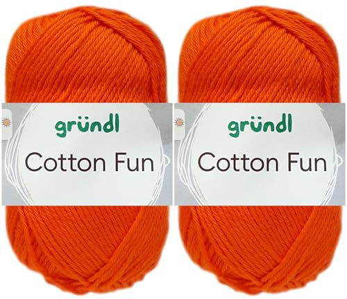 2x50 Gramm Gründl Cotton Fun Häkelgarn aus 100% Baumwolle inkl. Anleitung für Meerschwein (18 Orange)