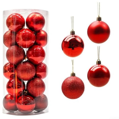 Aprilsunnyzone Lot de 24 boules de Noël à suspendre pour sapin de Noël, décoration de fête de mariage (rouge)