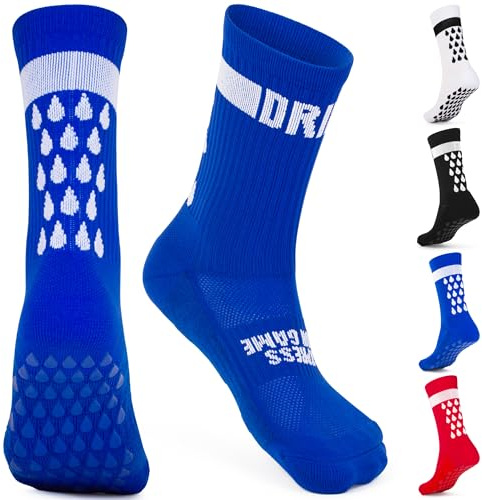 DRIPsox® Football Grip Socks - 6 Sizes for Kids, Men, Junior & Women (XXS:8C-11.5C, XS:12C-2.5, S:3-5.5, M:6-8.5, L:9-11.5, XL:12+) - 1 Pair (S) Blue Grip Socks Football - Anti Slip & Elite Comfort