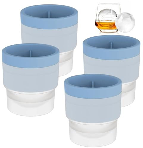 4 Pack Ice Cube Ball Moulds Ice Balls Maker, 6CM Reusable Large Sphere Shaped Ice Cube Moulds for Making Big Ice Ball, Easy to Fill and Release (Blue)