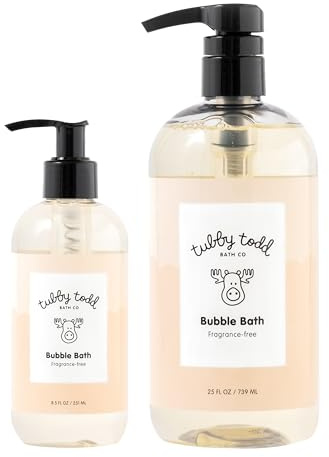 TUBBY TODD Bubble Bath for Kids, Toddlers & Babies - Hypoallergenic, Non-Irritating Sensitive Skin Bubble Bath - 2 Pack, 25 fl oz & 8 fl oz - Fragrance Free
