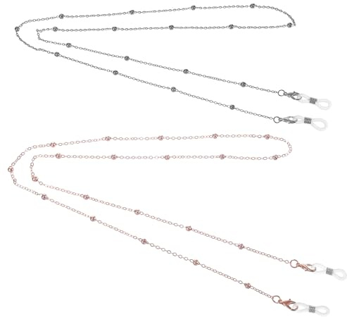 Nogeqi 2 Stück Damen Brillenkette, Edelstahl Perlen Brillenband, Brillenbänder Wasserfest Gold Silber Glasses Chain Brillenketten Für Sonnenbrillen Kurzsichtigkeit Brillen Lesebrillen (Rosegold)