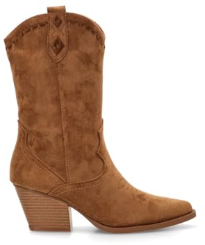 Etika Botas Camperas de Media Caña para Mujer, Bota de Estilo Cowboy con Tacón Cubano de 6,5cm, Acabado en Antelina y Cremallera, Modelo 110543 Camel - 40