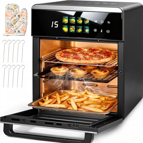 Air Fryer Toaster Oven Combo, 16.4 QT 11-in-1 Compact Countertop Oven with Dual Racks, Fits 4.5 lb Chicken, 8 Pizza & 8 Slices Toast, Digital Convection Cooking, Oil-Free Baking, Stainless Steel