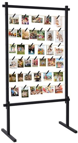 Photo Display Board,Picture Collage Frame with Clip,Graduation Photos Stand | Hanging Pictures Frames Decor for Grad Party Wedding Birthday Christmas Cards Holder,Wood,Large,100CM,Black