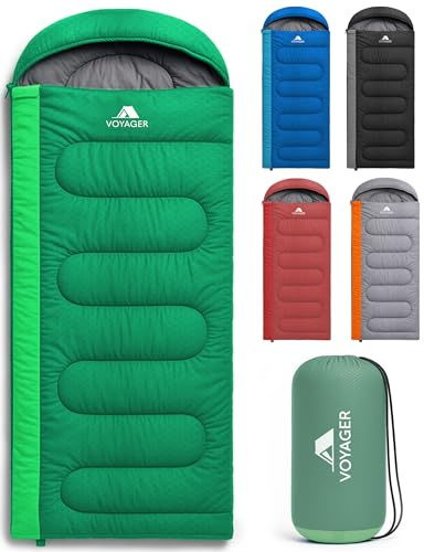 Voyager Sleeping Bag for Adults – Lightweight & Compact, Waterproof, 3-4 Season Warm & Cold Weather, Machine Washable, Ideal for Camping, Hiking & Backpacking, 220x30x80cm