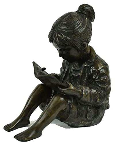 lyxig bronsfigur sittande tjej med bok brons/svart 19 x 27 x H. 30 cm - Bronsskulptur - Decofigur - Decotillbehör