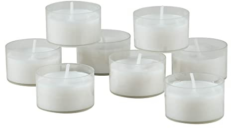 Stonebriar 48 Count White Unscented Smokeless Long Burning Clear Cup Tea Light Candles with 6 to 7 Hour Burn Time