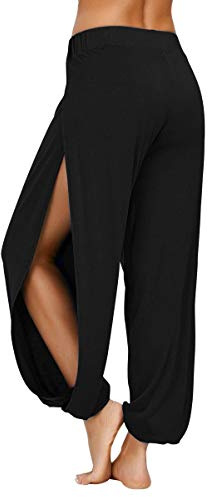 PACBREEZE Harem Pantalones de yoga para mujer, con abertura lateral, para baile, entrenamiento, hippie - Negro - Medium