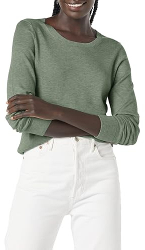 Amazon Essentials Pull Col Rond Léger À Manches Longues (Grandes Tailles Disponibles) Femme, Vert Sauge Chiné, L