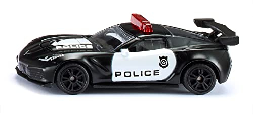 siku 1545, Chevrolet Corvette ZR1 Police, Metall/Kunststoff, Schwarz/Weiß, Motorhaube zum Öffnen, USA-Polizei Design