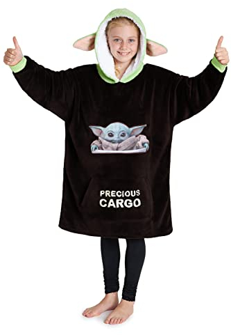 Disney The Mandalorian Sudadera Niño, Sudadera Manta con Capucha y Mangas para Niño de Baby Yoda y el Mandaloriano (Marrón/Verde)