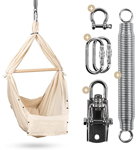 HEAVY SLEEP Federwiegenset inkl. Feder und Deckenbefestigung | Oeko-TEX 100 | GOTS biologische Baumwolle | FSC Holzstab | Entspannt und ruhig schlafen