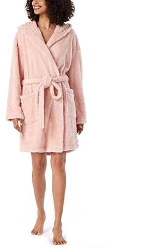 Schiesser Damen Kuschelig Und Warm Mit Kapuze - Teddy Fleece Bademantel, Rosé_178419, S EU