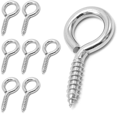 ACCZIO 8 Pack 304 Stainless Steel Eye Screws,2.5 Inch M6 Heavy Duty Eye Hooks Screw, Eye Bolts Screw in Eye Hooks for Wood, Eye Bolts for Secure Cable Wires, Indoor & Outdoor Use