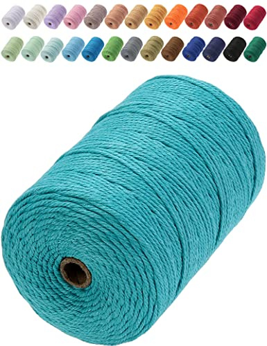 GOHOF Macrame Cord 3mm x 200m Premium Cotton Rope, 4 Strand Twisted Soft String for Macrame Art Without Chemicals (Lake Green)