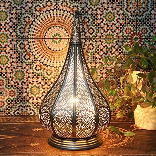 Casa Moro Lampe orientale Monza argentée 40 cm de haut avec 2 soucoupes E14 | 2 en 1 | Photophore marocain (sans ampoule) Lampe de table Ramadan Boho Décoration d'intérieur | IRL620
