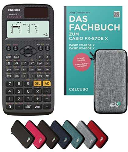 Casio fx-85DE X Incl. Funda Protectora Gris Claro y Libro especializado (80 páginas, DIN A5) – Calculadora científica – Smart Set (Alemán)