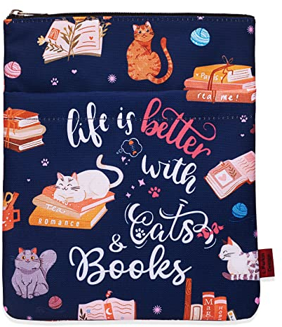 Life is Better with Cats and Books Buchhüllen, Katzen-Buchhülle mit Reißverschluss, 27,9 x 21,6 cm, waschbarer Stoff