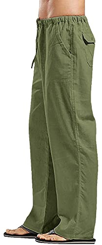YAOHUOLE Men's Linen Pants Loose Casual Yoga Pants Straight Legs Trousers