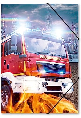 itenga Gummizugmappe mit Motiv DIN A4 - Sammelmappe Eckspanner - für Kinder Jugendliche Schüler Mädchen Jungen (Feuerwehr - A4)