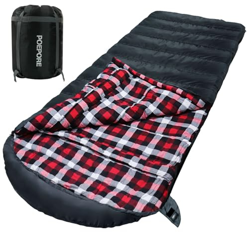Poepore Schlafsack Outdoor Winter für Erwachsene Extra Breit 3-4 Jahreszeiten XXL Schlafsäcke Warmer Baumwolle Flanell Deckenschlafsack beim Camping Wandern Abenteuern 230 * 100CM Grau