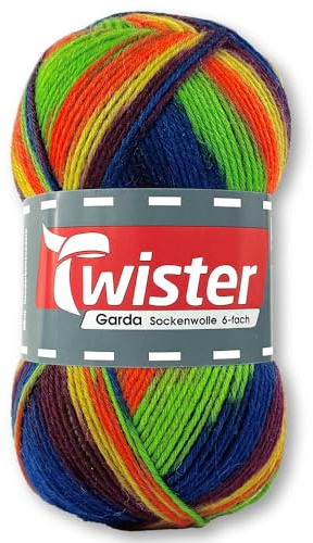 Frida's Wollhaus Twister Garda 150 g de lana virgen para tejer calcetines de 6 capas, 14 colores (157 | Ringel Clown)
