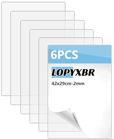 LOPYXBR Lot de 6 Feuille Acrylique Transparente A3, 42 x 29 cm Acryliques Plaque Transparent de 2 mm d'épaisseur, Plaque Acrylique Transparent pour Décoration, Affichage, Peinture