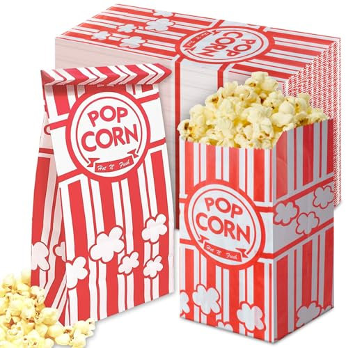 100 StüCk Popcorn TüTen, 9X21cm Popcorn-TüTen Popcorn Boxen, Rot/Weiß Gestreift PopcornbehäLter Kleine, SüßIgkeitentüTen FüR Snacks SüßIgkeiten Filmabend Geburtstagsfeier Weihnachten