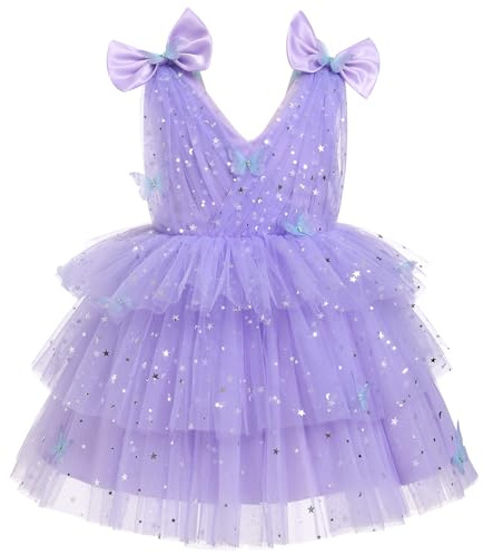 IDOPIP - Vestido para niñas, 3D con mariposa, cuello en V, tul tutú, el arco iris, princesa, formal, fiesta sin mangas, de malla para tarta, suave, dama de honor