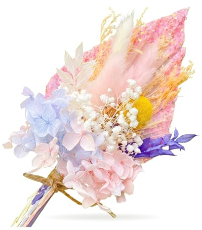 Topper per torta a fiori, fiori secchi per torte, decorazioni per torte bohémien, bouquet di fiori secchi per coda di coniglio, foglie di palma dorate (rosa)
